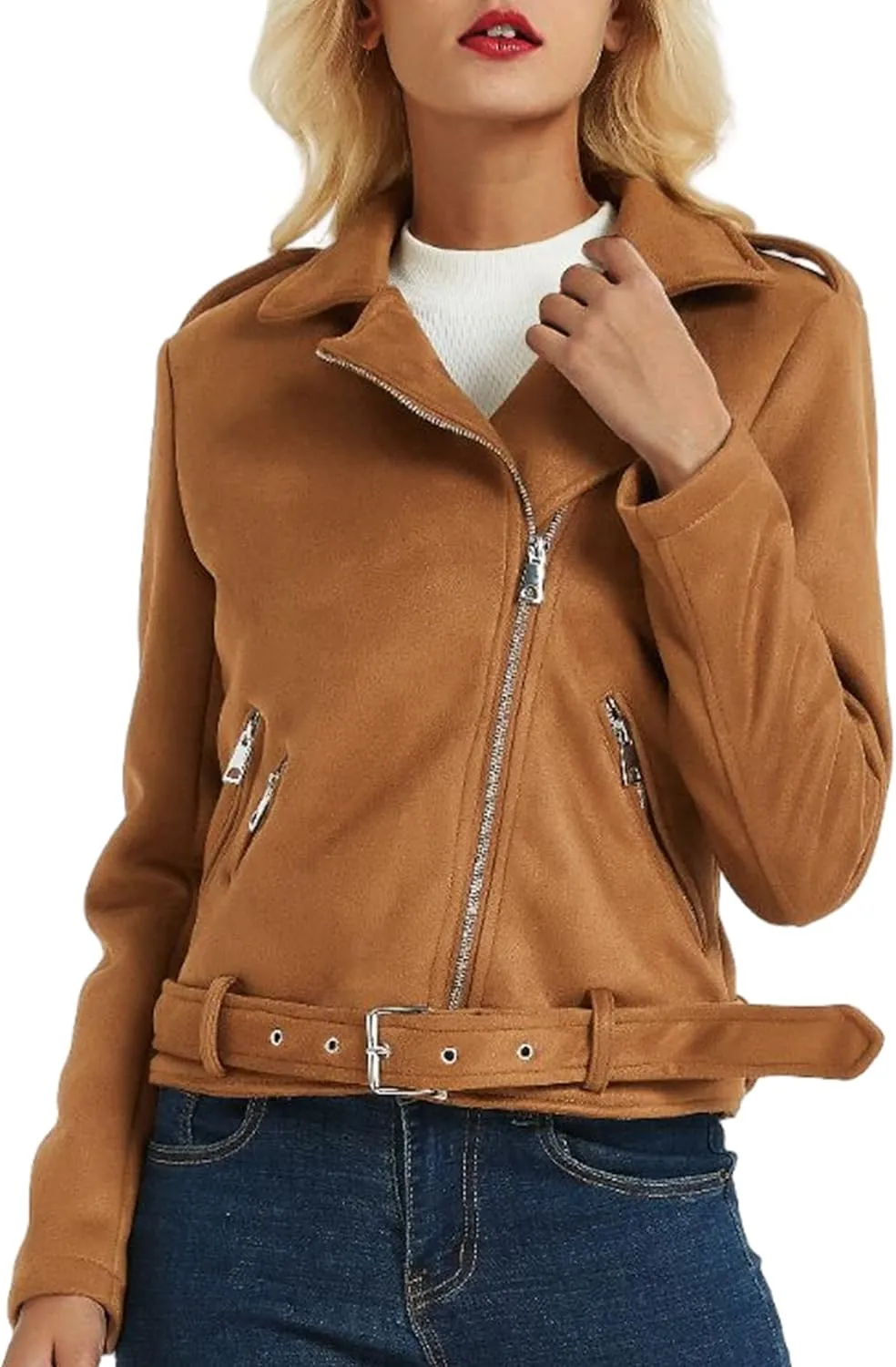 Geschallino Women's Faux Leather Jacket Spring Fall Clothes Trendy Motorcycle Biker Coat