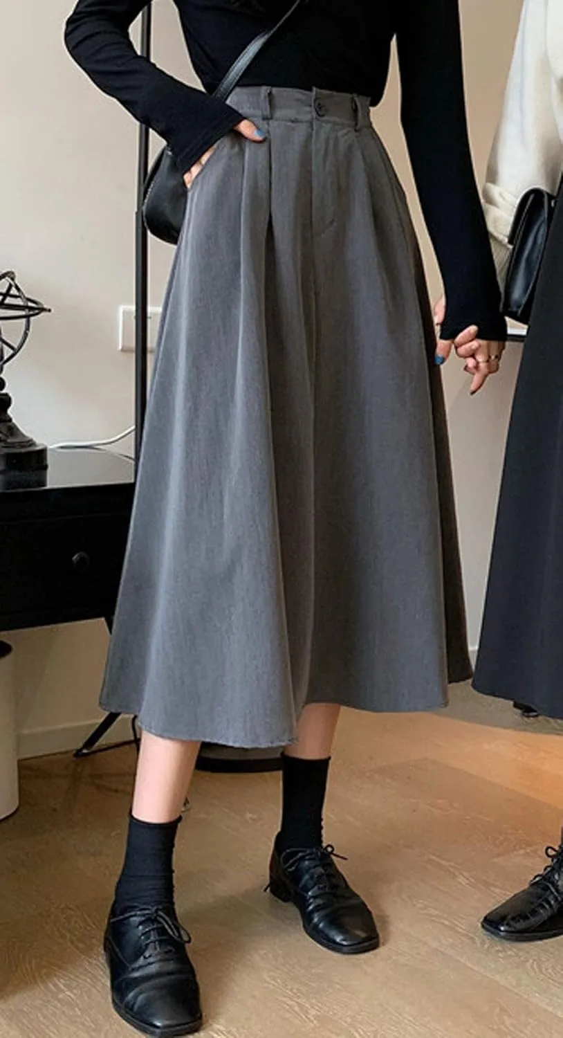 GGUHHU Womens Trendy High Waist Pleated Midiskirts A-Line Skirts with Pockets