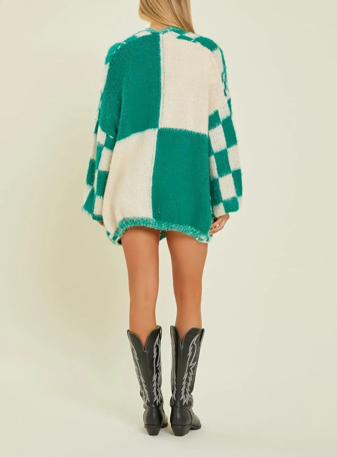 Giraropa Women Checkered Cardigan 2024 Long Sleeve Open Front Loose Knit Sweater Oversized Lightweight Cardigans Outwear