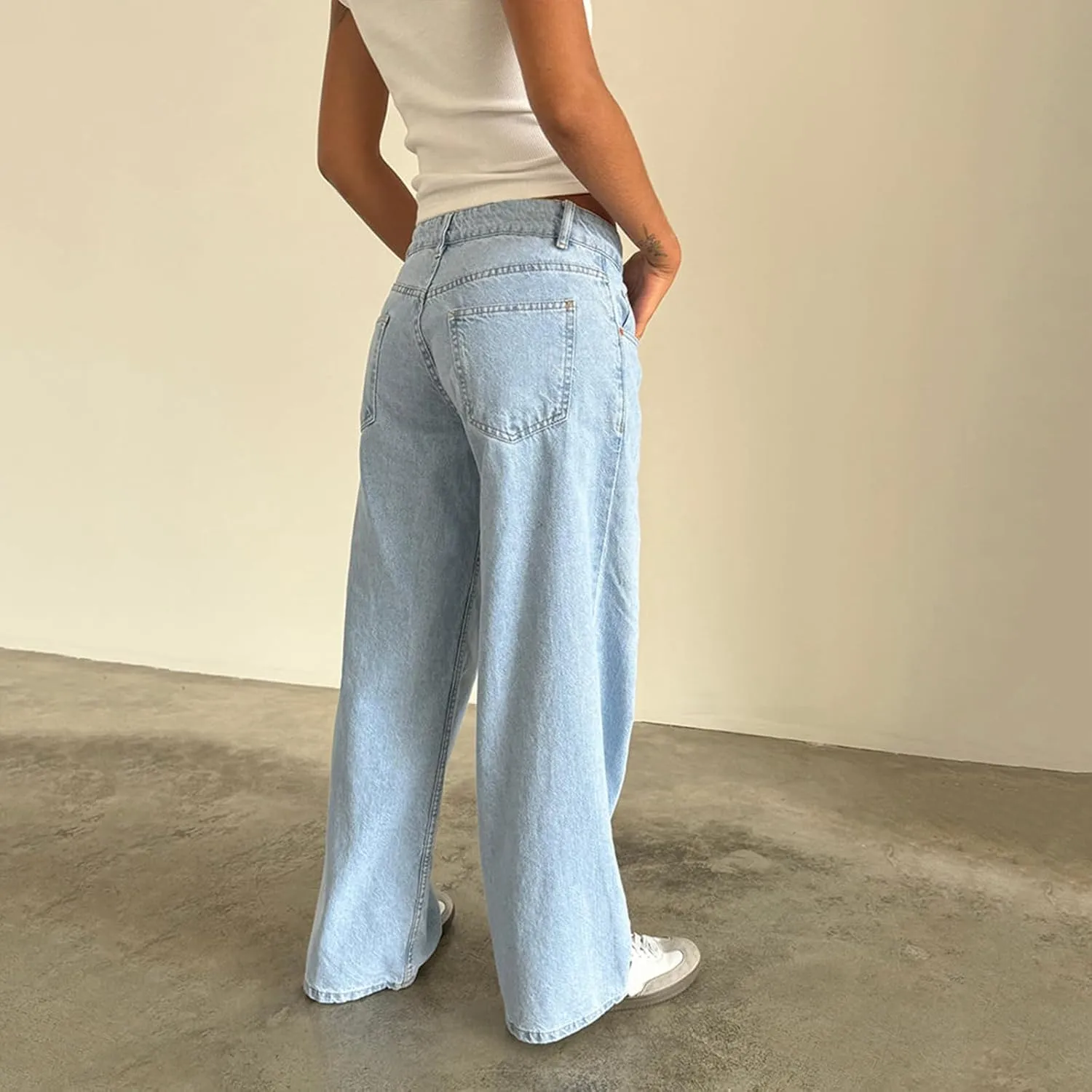 Giraropa Women Y2k Low Rise Jeans Vintage Baggy Straight Wide Leg Boyfriend Jeans Casual Loose Fit Long Denim Pants