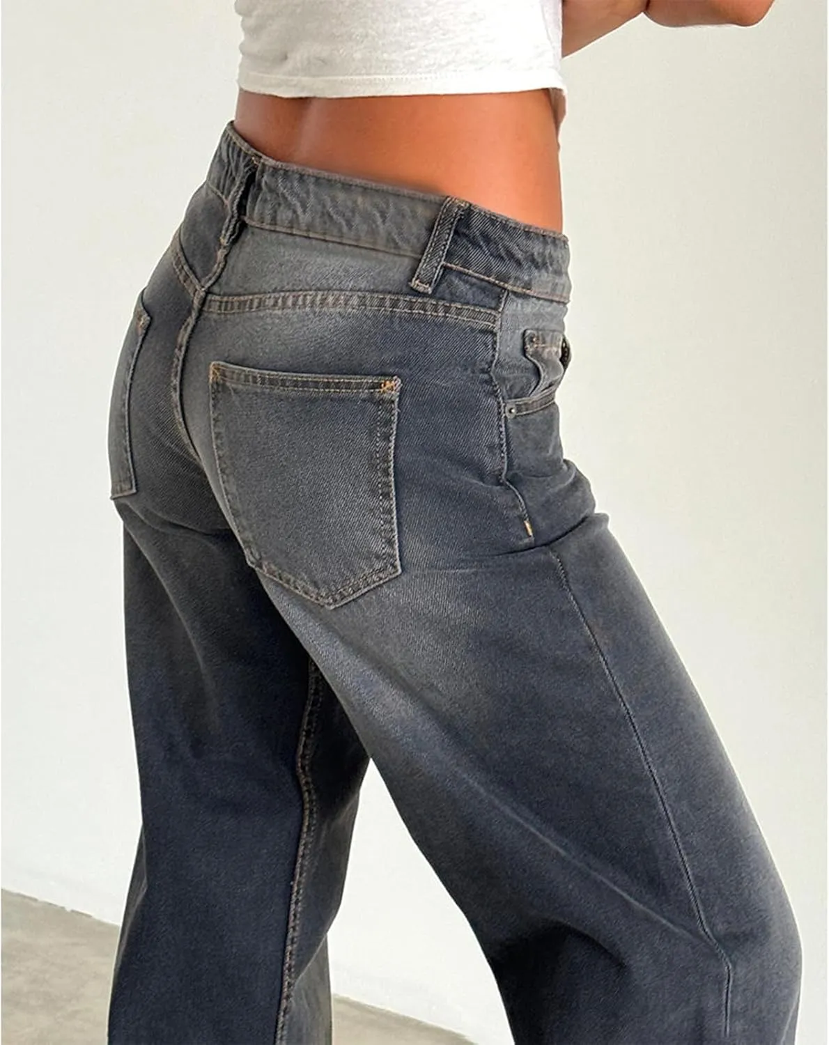 Giraropa Women Y2k Low Rise Jeans Vintage Baggy Straight Wide Leg Boyfriend Jeans Casual Loose Fit Long Denim Pants