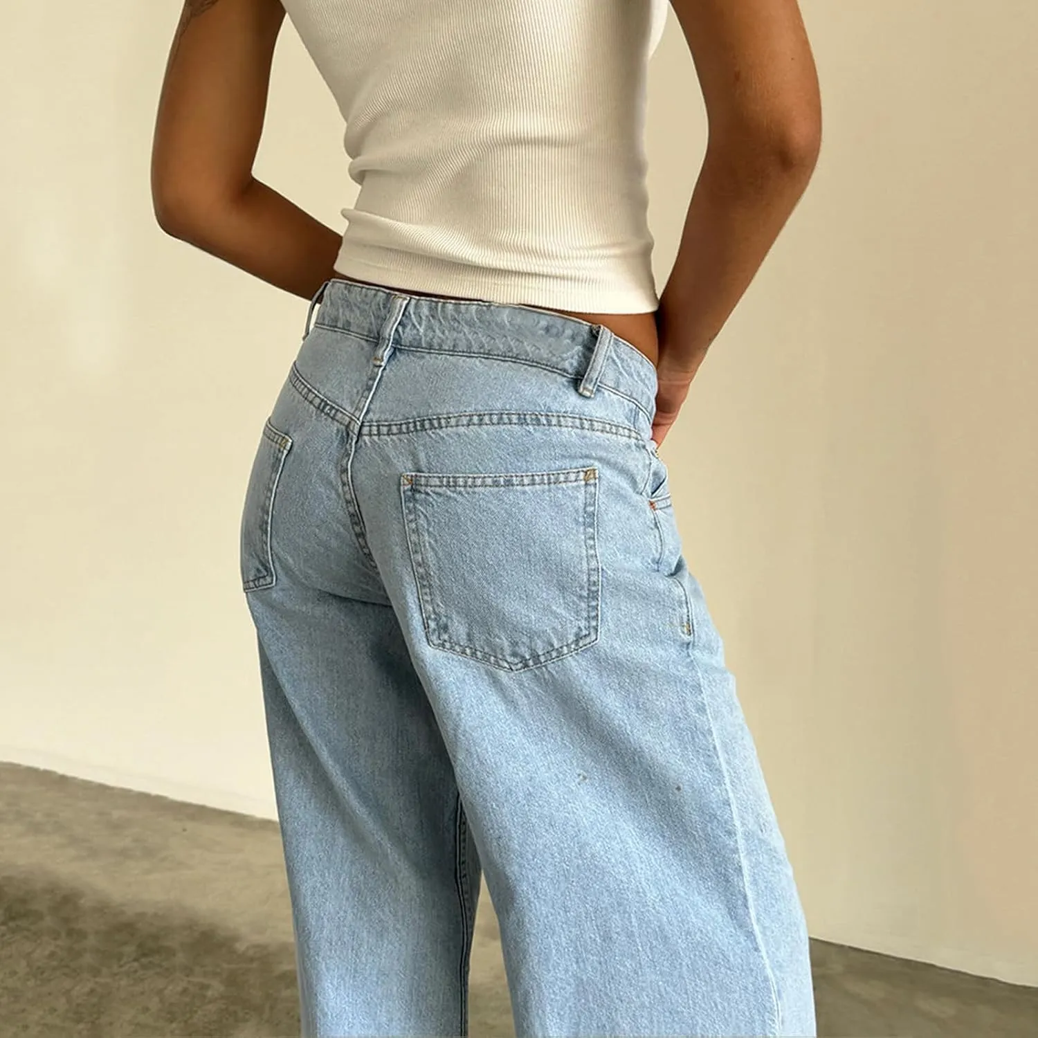 Giraropa Women Y2k Low Rise Jeans Vintage Baggy Straight Wide Leg Boyfriend Jeans Casual Loose Fit Long Denim Pants