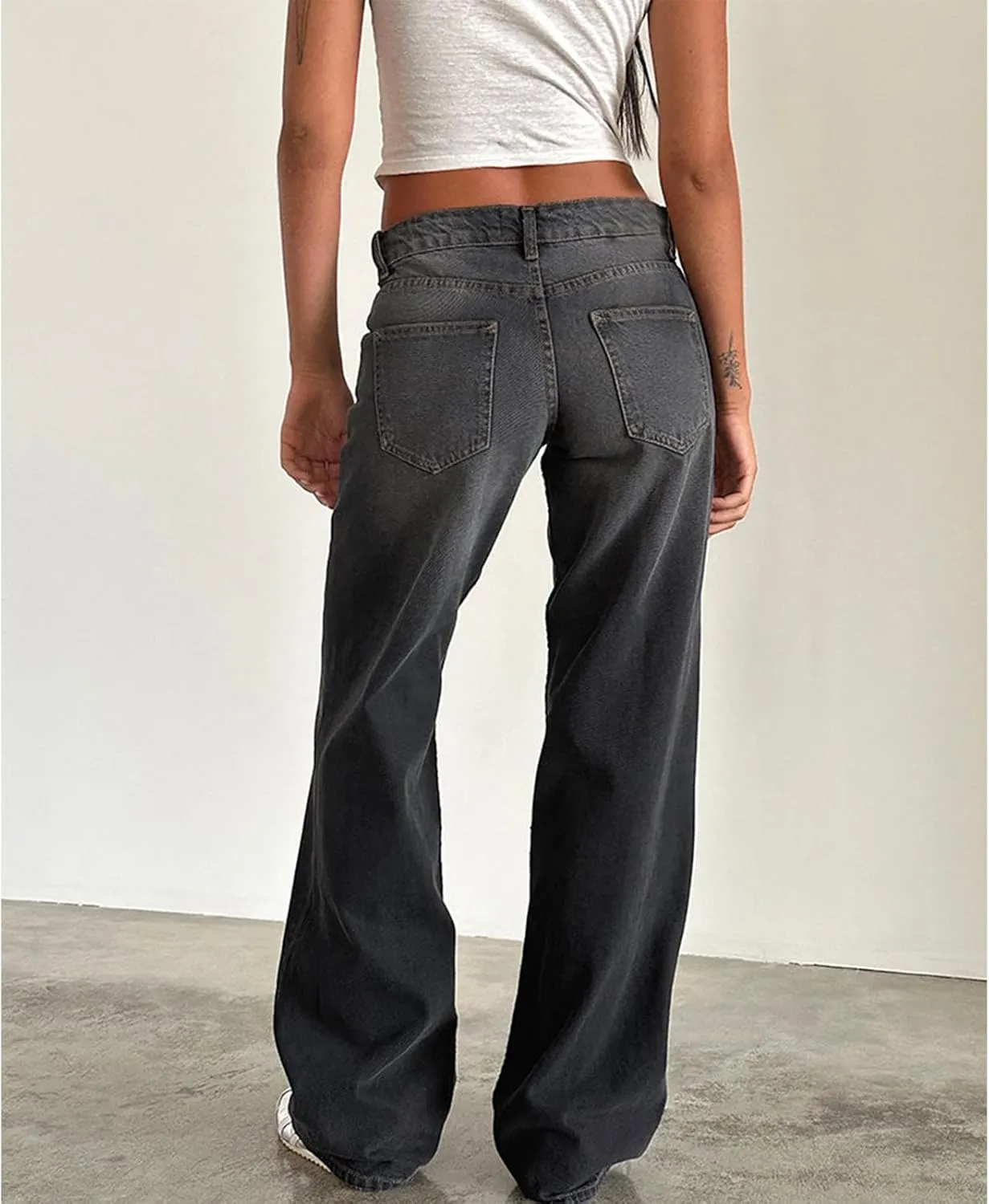 Giraropa Women Y2k Low Rise Jeans Vintage Baggy Straight Wide Leg Boyfriend Jeans Casual Loose Fit Long Denim Pants