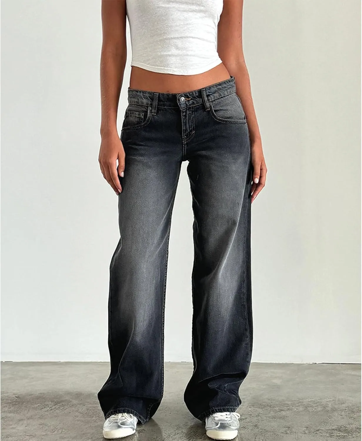Giraropa Women Y2k Low Rise Jeans Vintage Baggy Straight Wide Leg Boyfriend Jeans Casual Loose Fit Long Denim Pants