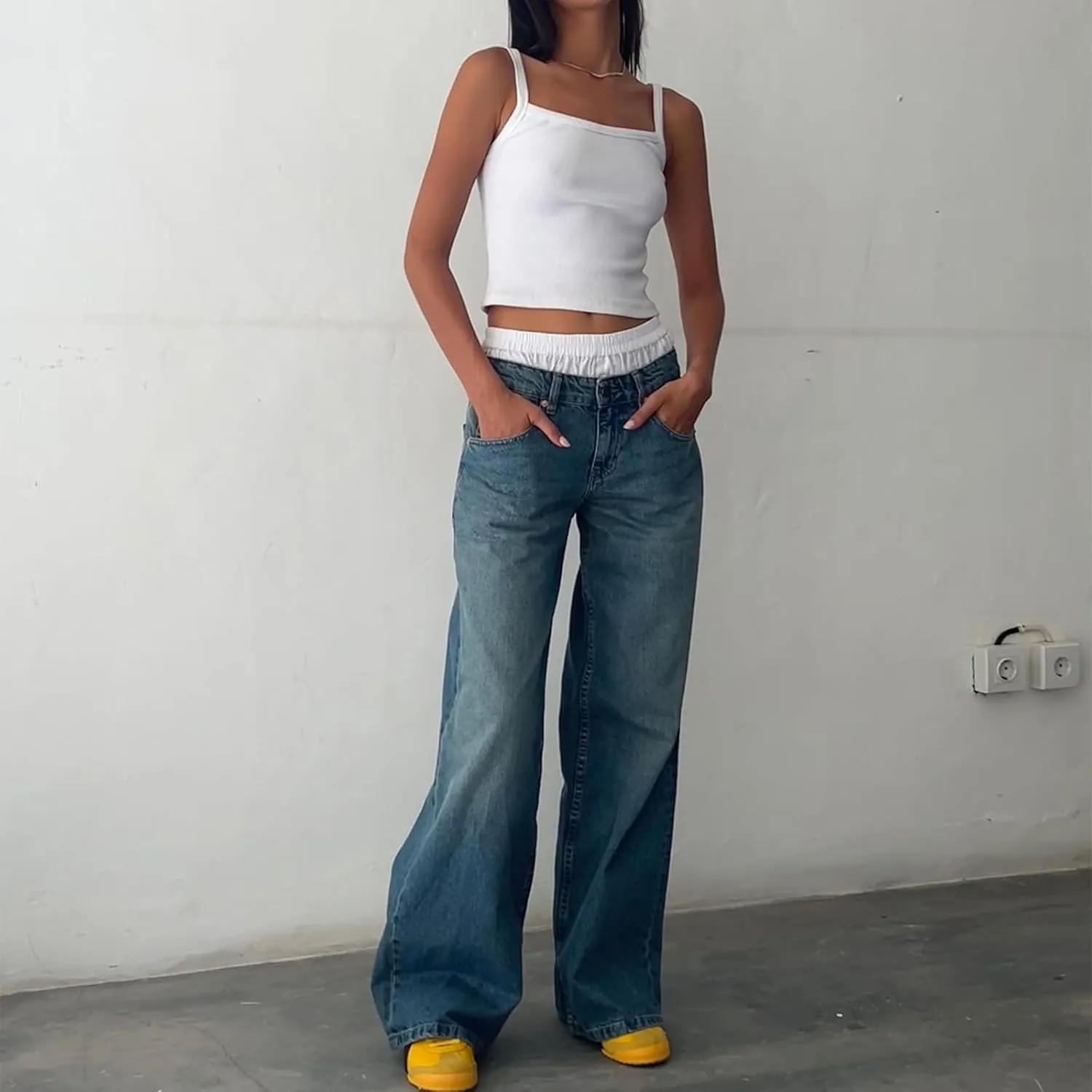 Giraropa Women Y2k Low Rise Jeans Vintage Baggy Straight Wide Leg Boyfriend Jeans Casual Loose Fit Long Denim Pants
