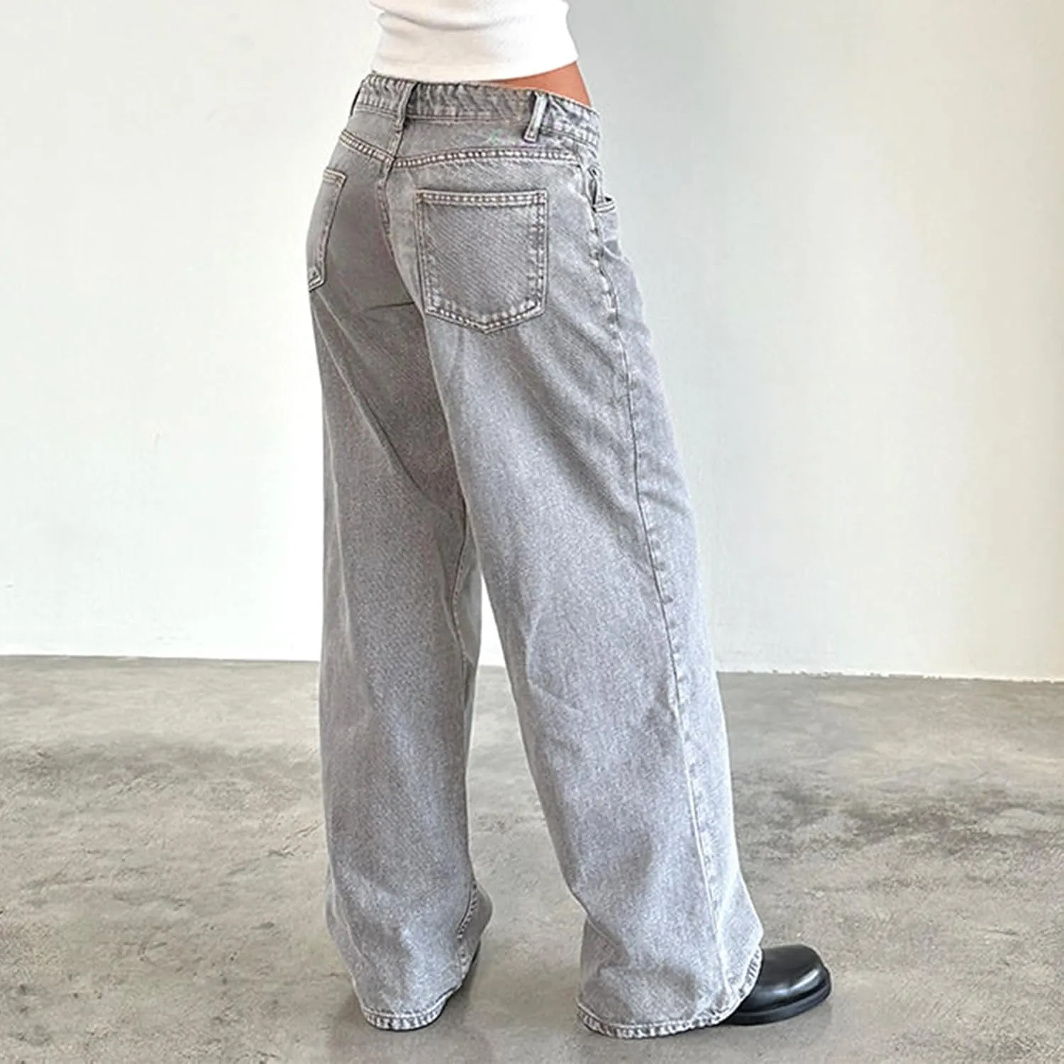 Giraropa Women Y2k Low Rise Jeans Vintage Baggy Straight Wide Leg Boyfriend Jeans Casual Loose Fit Long Denim Pants