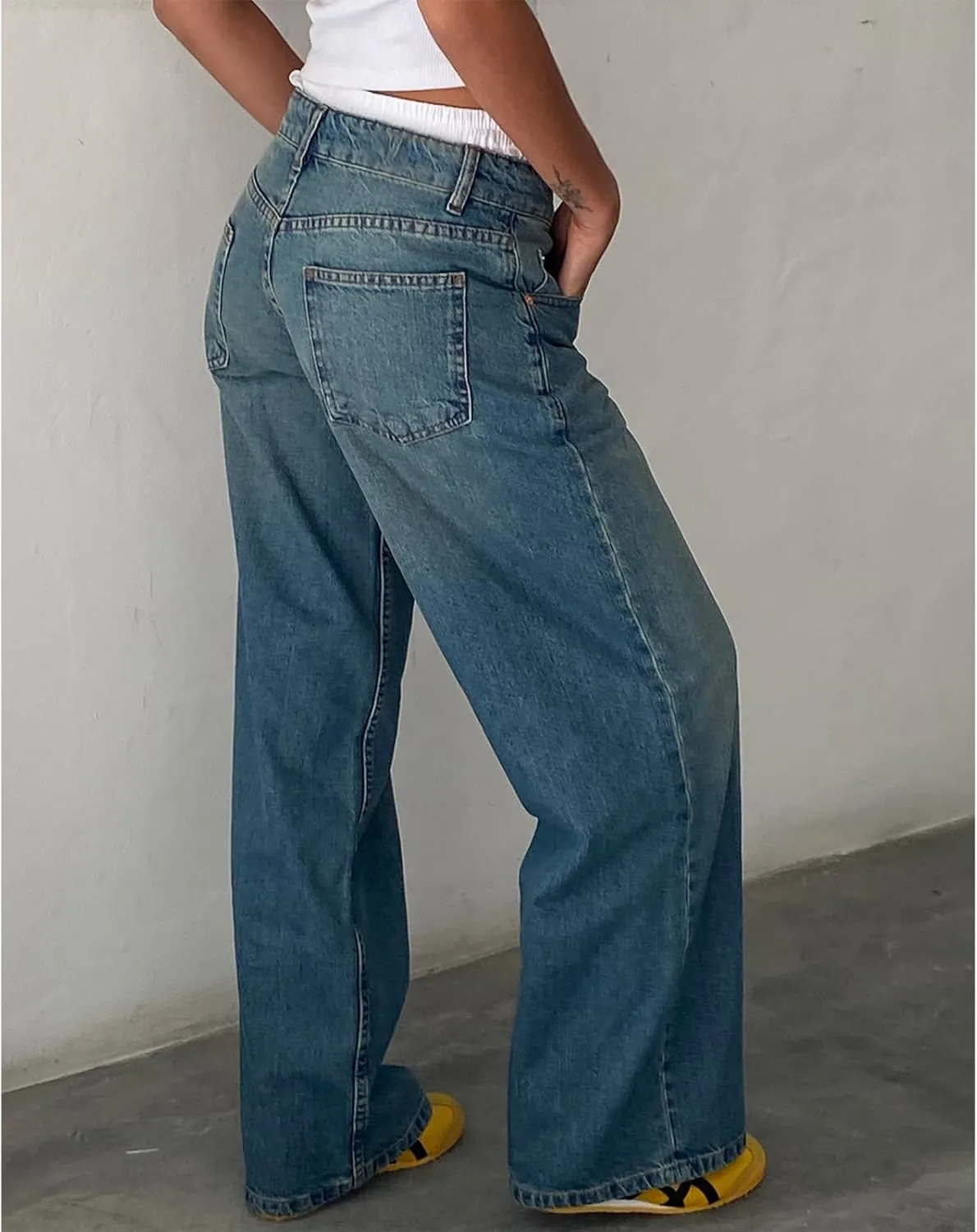 Giraropa Women Y2k Low Rise Jeans Vintage Baggy Straight Wide Leg Boyfriend Jeans Casual Loose Fit Long Denim Pants