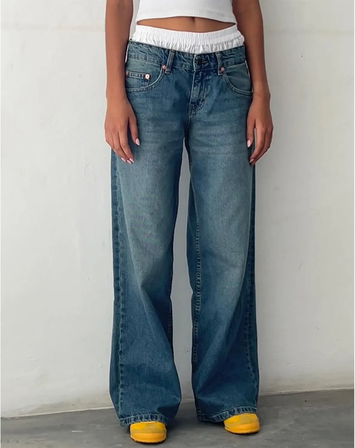 Giraropa Women Y2k Low Rise Jeans Vintage Baggy Straight Wide Leg Boyfriend Jeans Casual Loose Fit Long Denim Pants