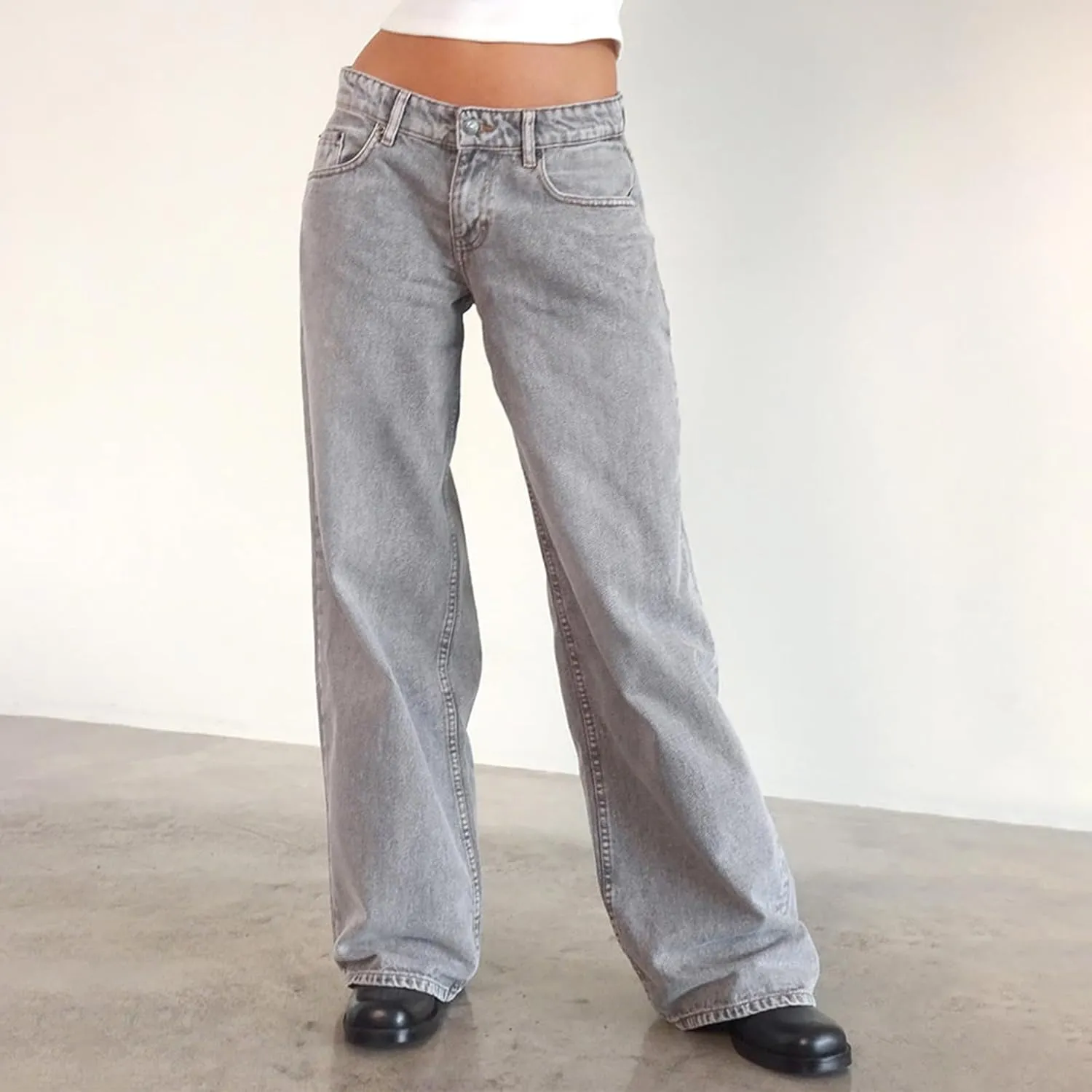 Giraropa Women Y2k Low Rise Jeans Vintage Baggy Straight Wide Leg Boyfriend Jeans Casual Loose Fit Long Denim Pants