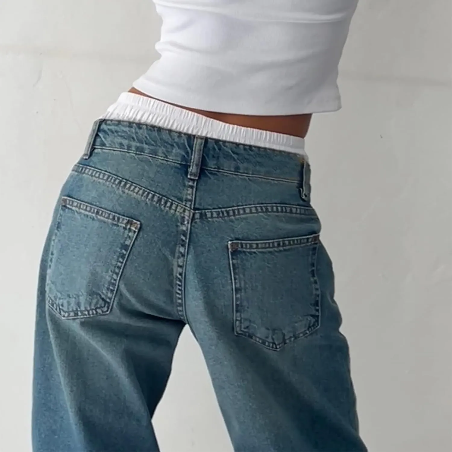 Giraropa Women Y2k Low Rise Jeans Vintage Baggy Straight Wide Leg Boyfriend Jeans Casual Loose Fit Long Denim Pants