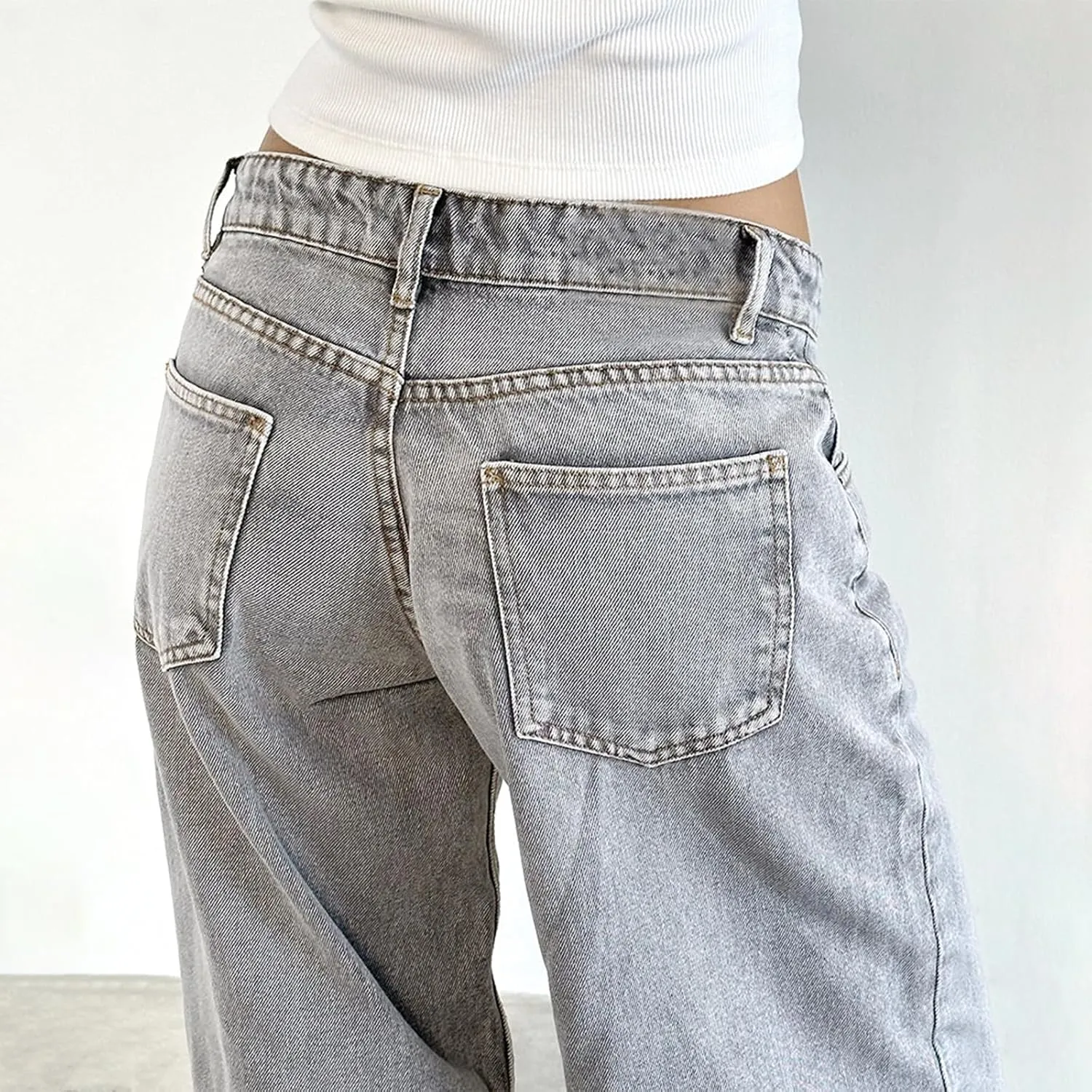 Giraropa Women Y2k Low Rise Jeans Vintage Baggy Straight Wide Leg Boyfriend Jeans Casual Loose Fit Long Denim Pants