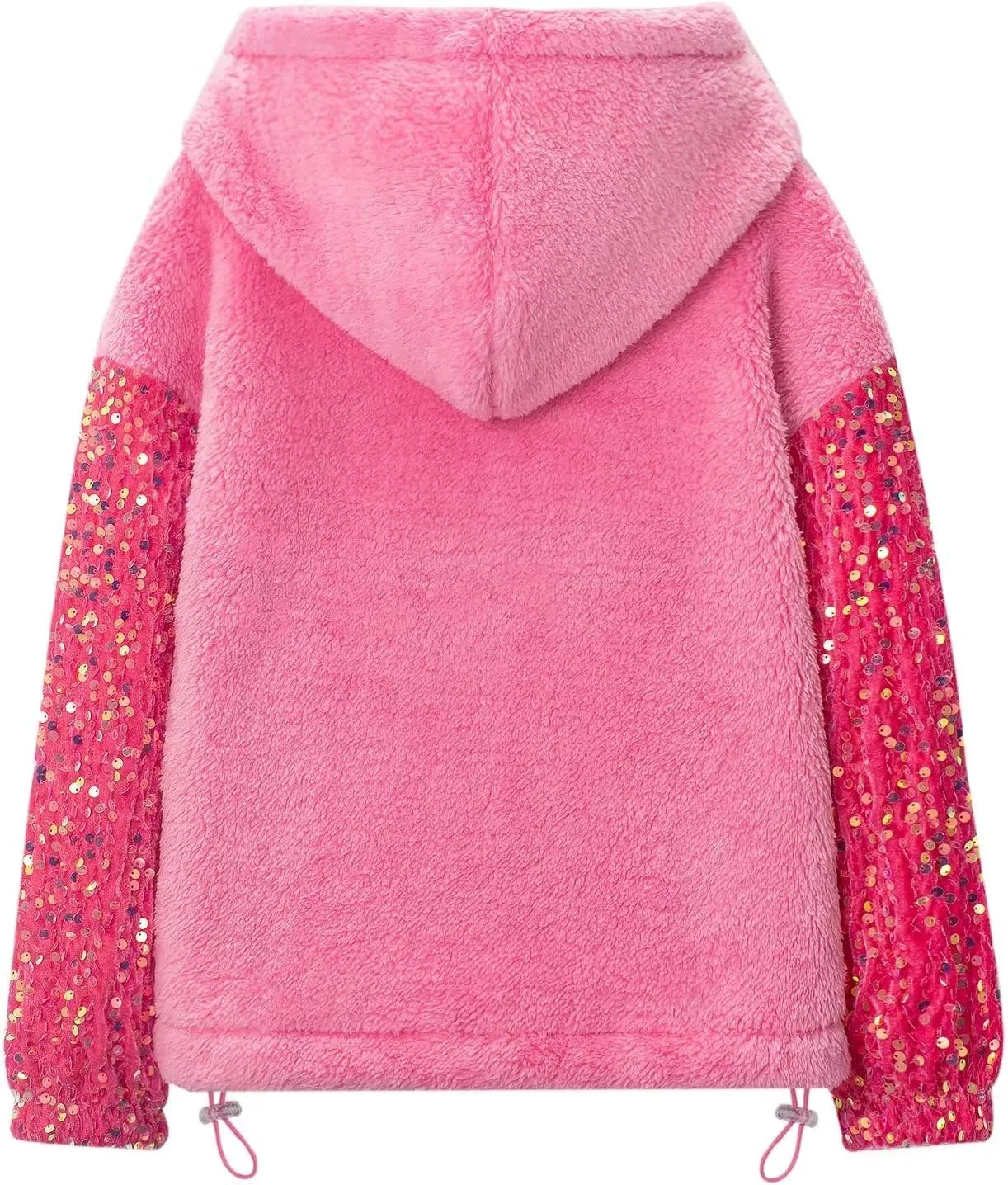 Girls' Button-Detail Fuzzy Sherpa Fleece Hoodie with Unicorn Patch & Sequin Sleeves  Cozy & Warm Kids' Pullover
