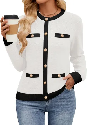HAEOF Womens 2025 Long Sleeve Lightweight Cardigan Sweaters Fall Button Down Textured Loose Fit Knitted Blouses