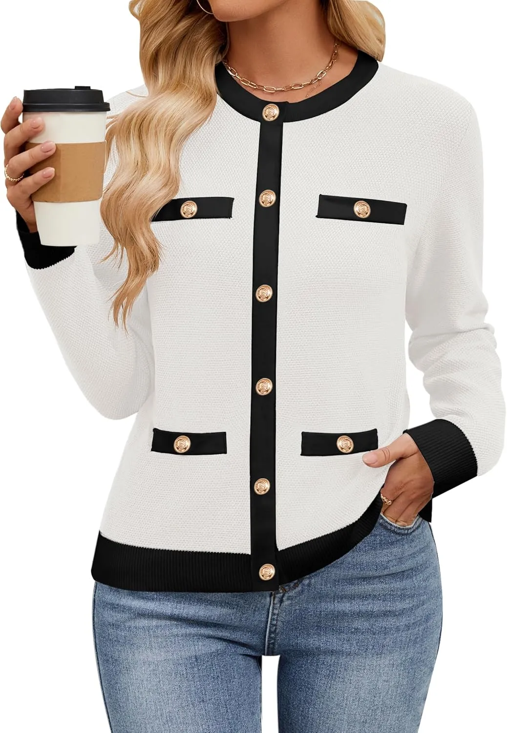 HAEOF Womens 2025 Long Sleeve Lightweight Cardigan Sweaters Fall Button Down Textured Loose Fit Knitted Blouses