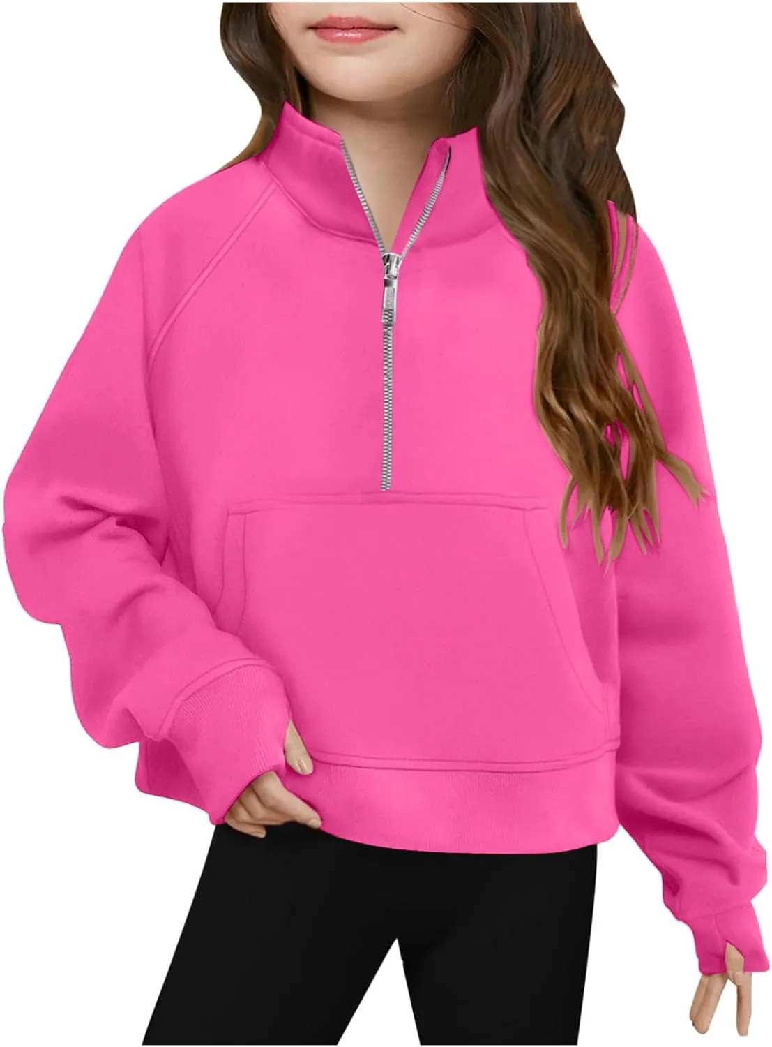 Half Zip Crop Sweatshirt for Girls Lightweight Fashion Long Sleeve Pullover Fleece Winter Sweatshirts 5-13 Years