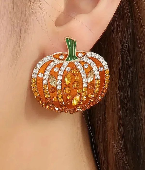 Halloween Jewelry Crystal Rhinestone Pumpkin Charm Stud Fashion Earrings