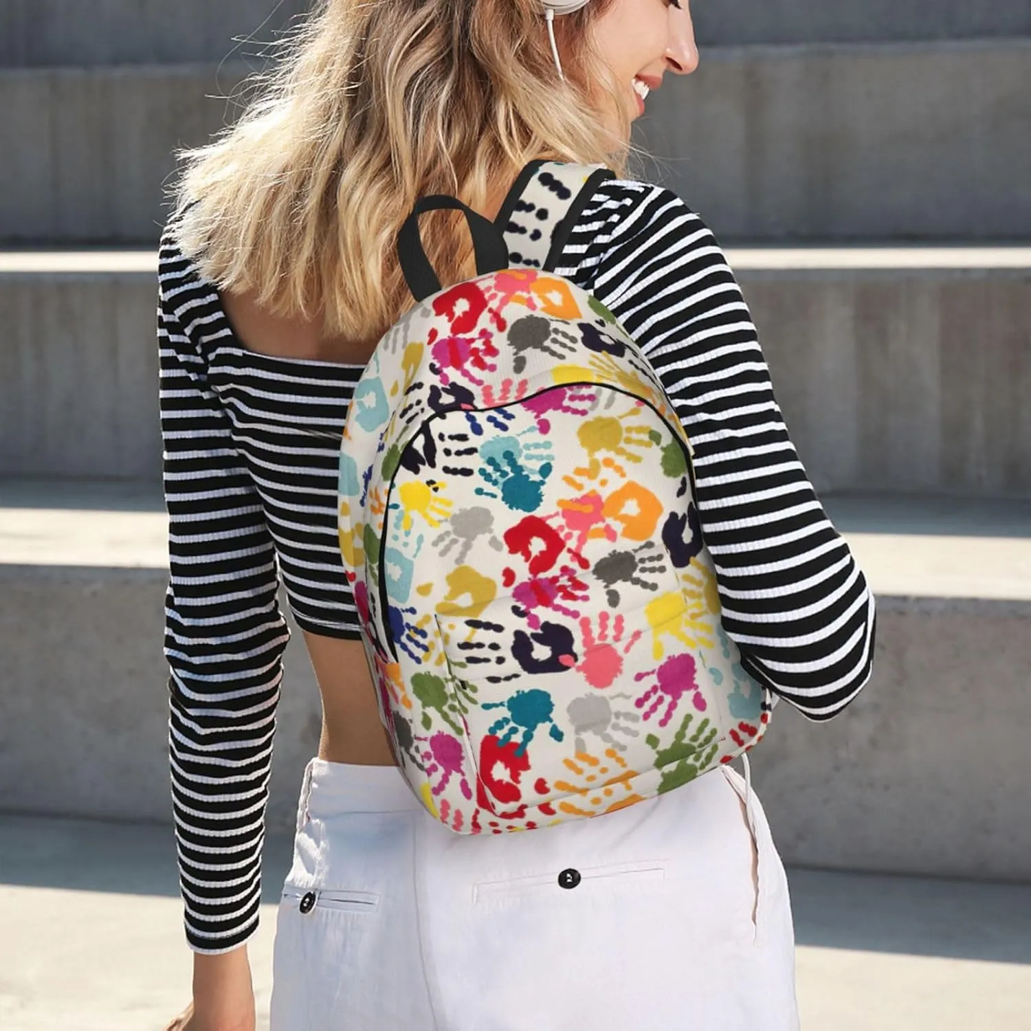 Hand Print Print Versatile Backpack Travel Backpack, Laptop Holder - Casual Daypack 15 In Laptops
