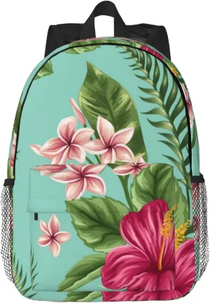 Hawaiian Tropical Leaves Flowers Print Unisex Lightweight Backpack Work Backpack, Versatile Adult Laptop Backpack Hiking