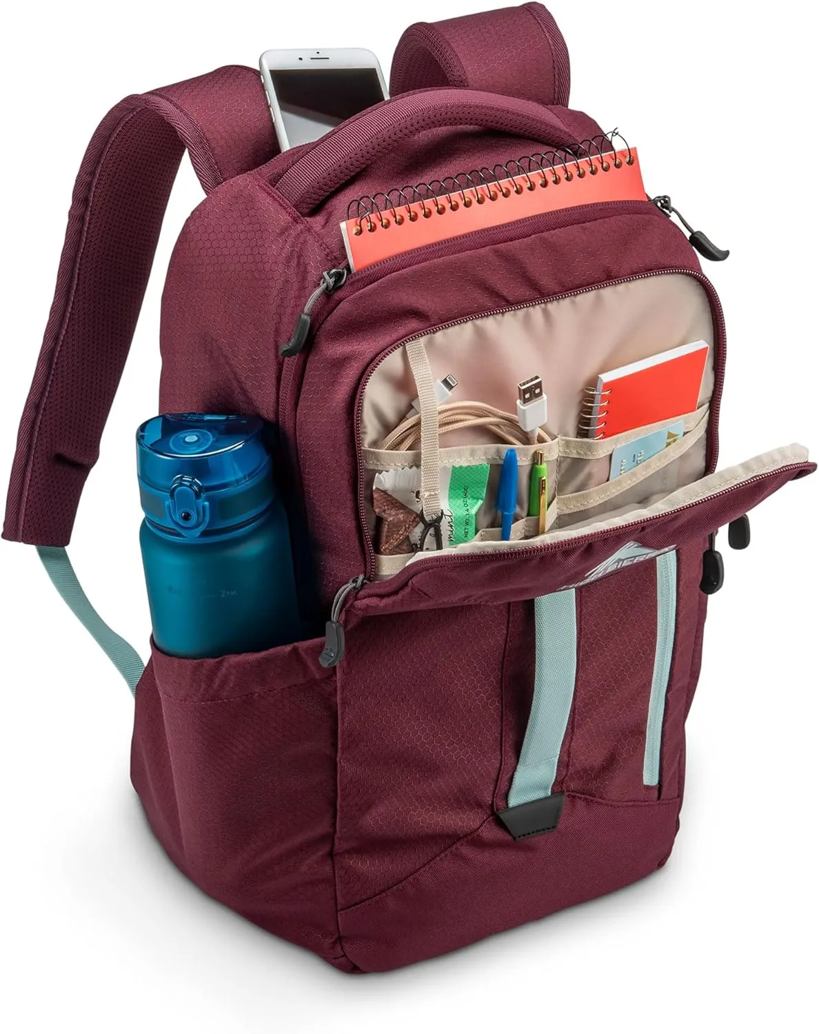 High Sierra Large Backpack Reflective Accent Comfortable Mesh Back School Bag with Tablet Device Sleeve and Adjustable Straps, Maroon