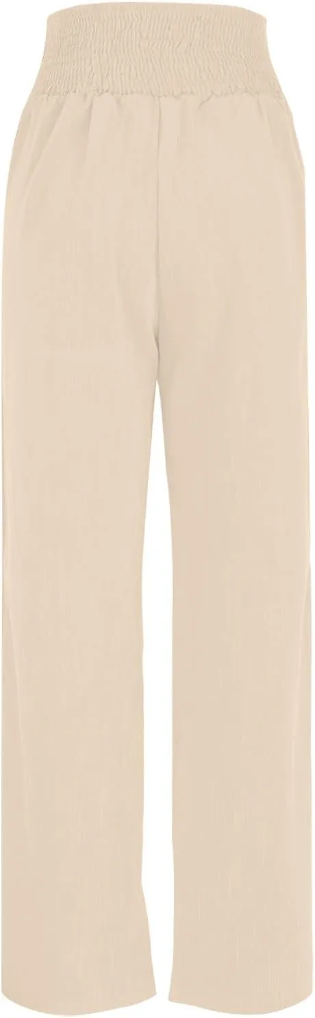 High Waisted Linen Pants Women Wide Leg Linen Pants for Women Baggy Breathable Flowy Pants Trousers with Pockets