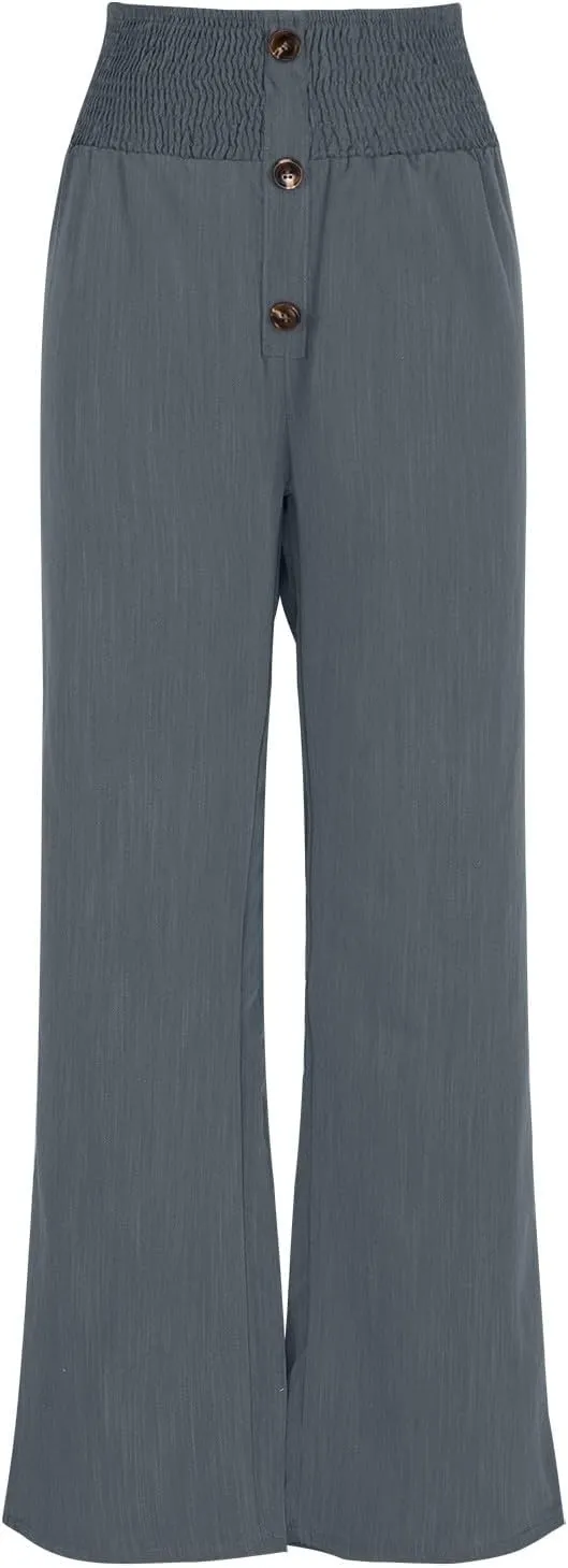 High Waisted Linen Pants Women Wide Leg Linen Pants for Women Baggy Breathable Flowy Pants Trousers with Pockets