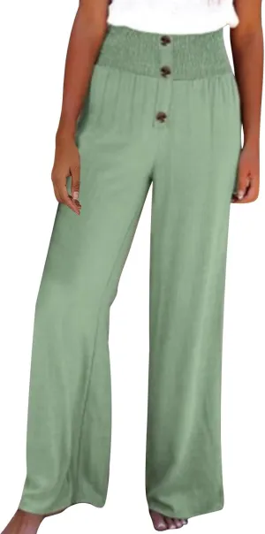 High Waisted Linen Pants Women Wide Leg Linen Pants for Women Baggy Breathable Flowy Pants Trousers with Pockets