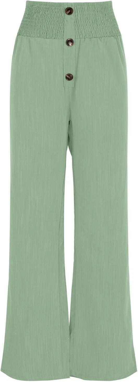High Waisted Linen Pants Women Wide Leg Linen Pants for Women Baggy Breathable Flowy Pants Trousers with Pockets