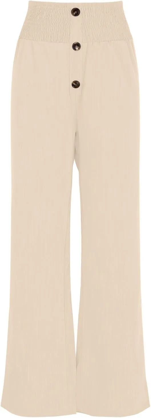 High Waisted Linen Pants Women Wide Leg Linen Pants for Women Baggy Breathable Flowy Pants Trousers with Pockets