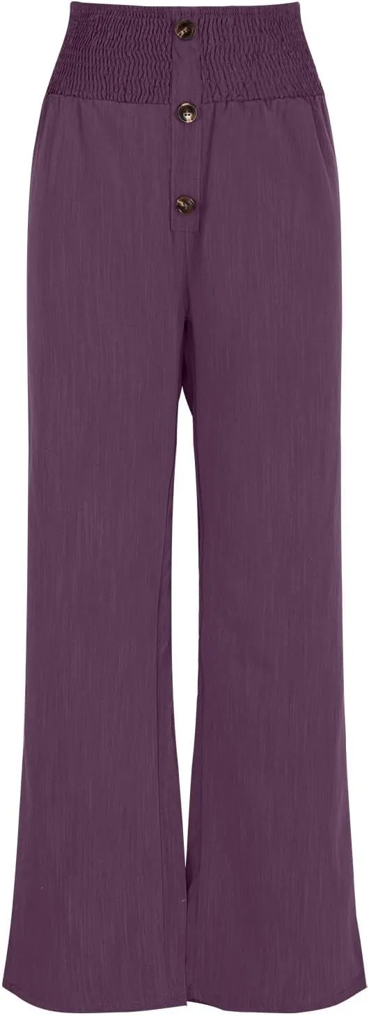 High Waisted Linen Pants Women Wide Leg Linen Pants for Women Baggy Breathable Flowy Pants Trousers with Pockets