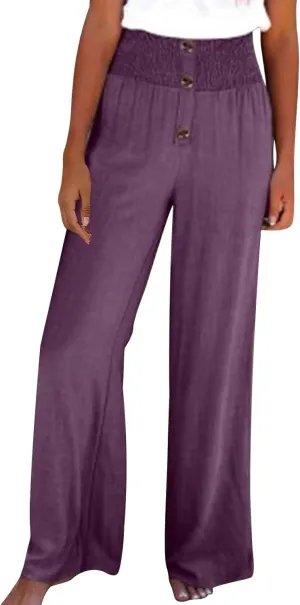 High Waisted Linen Pants Women Wide Leg Linen Pants for Women Baggy Breathable Flowy Pants Trousers with Pockets