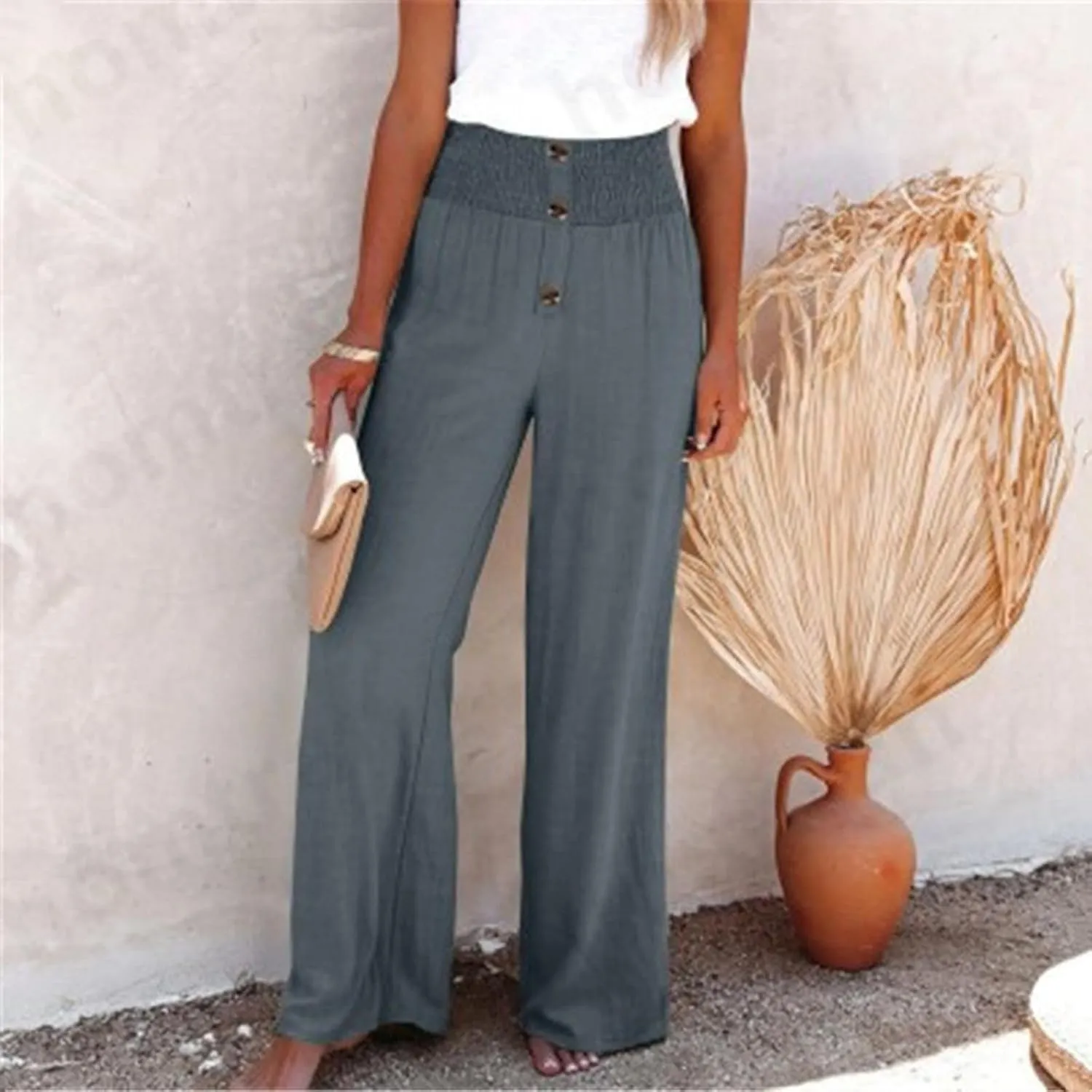 High Waisted Linen Pants Women Wide Leg Linen Pants for Women Baggy Breathable Flowy Pants Trousers with Pockets
