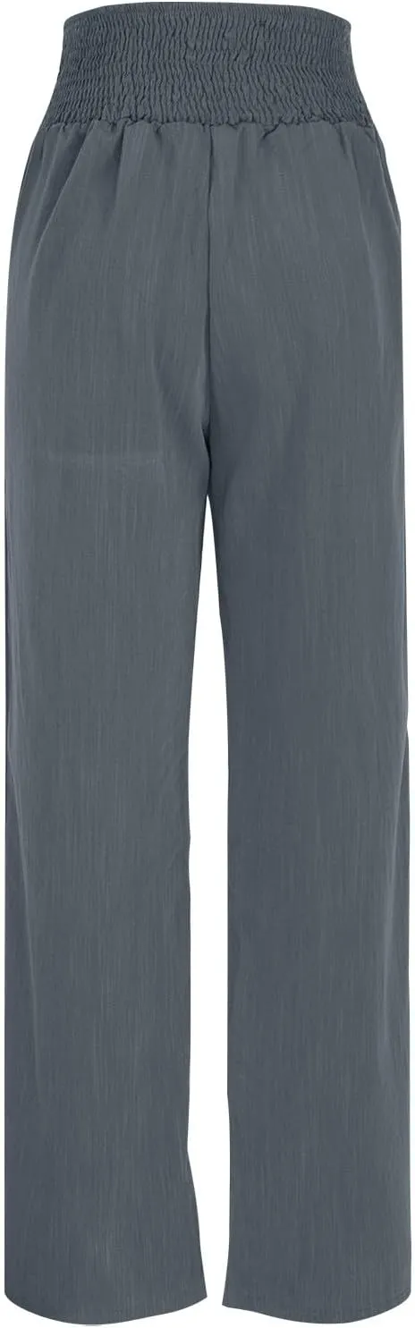 High Waisted Linen Pants Women Wide Leg Linen Pants for Women Baggy Breathable Flowy Pants Trousers with Pockets