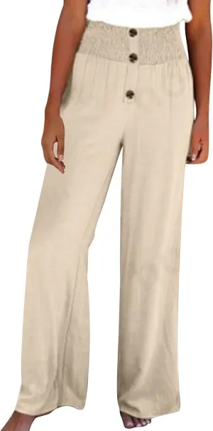 High Waisted Linen Pants Women Wide Leg Linen Pants for Women Baggy Breathable Flowy Pants Trousers with Pockets