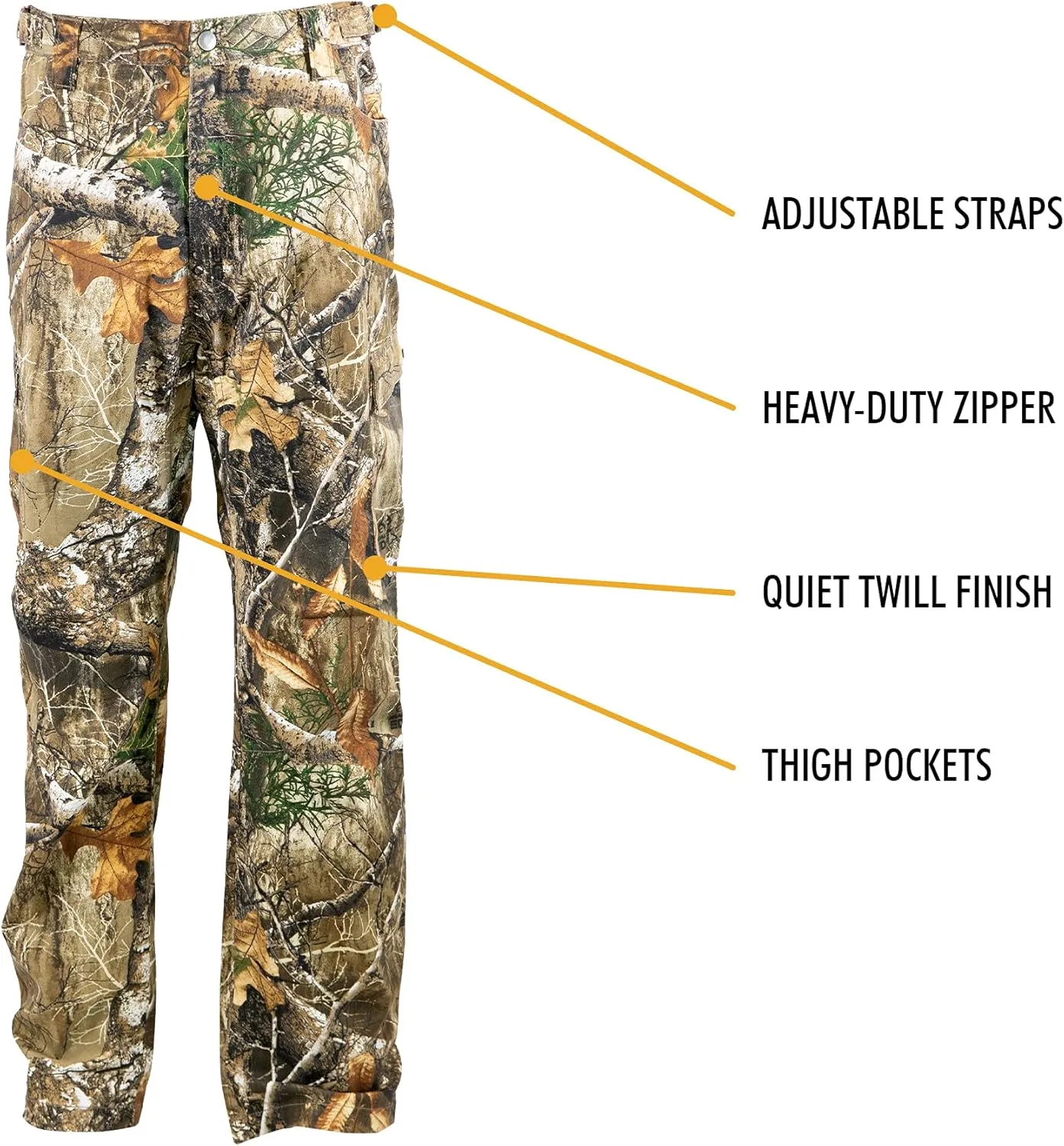 HOT SHOT Mens Camo Performance Pant, Multi-Pocket Adjustable Waist Pants, Comfortable Year-Round Deer Hunting Gear for Men
