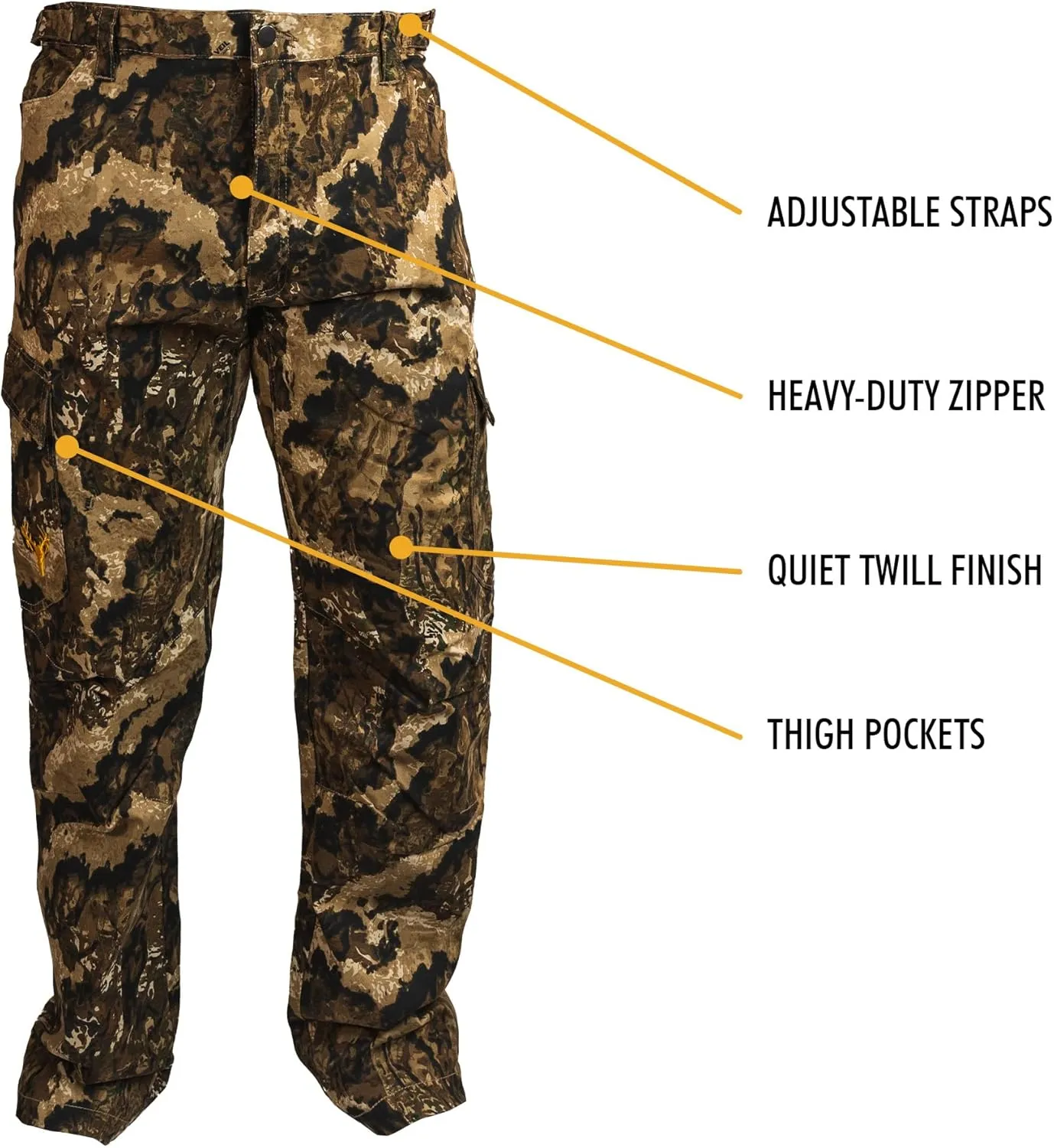 HOT SHOT Mens Camo Performance Pant, Multi-Pocket Adjustable Waist Pants, Comfortable Year-Round Deer Hunting Gear for Men