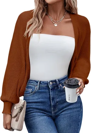 HOTOUCH Women's Cardigan Shrugs Long Batwing Sleeve Knitted Cropped Bolero Open Front Casual Elegant Cardigans for Dresses
