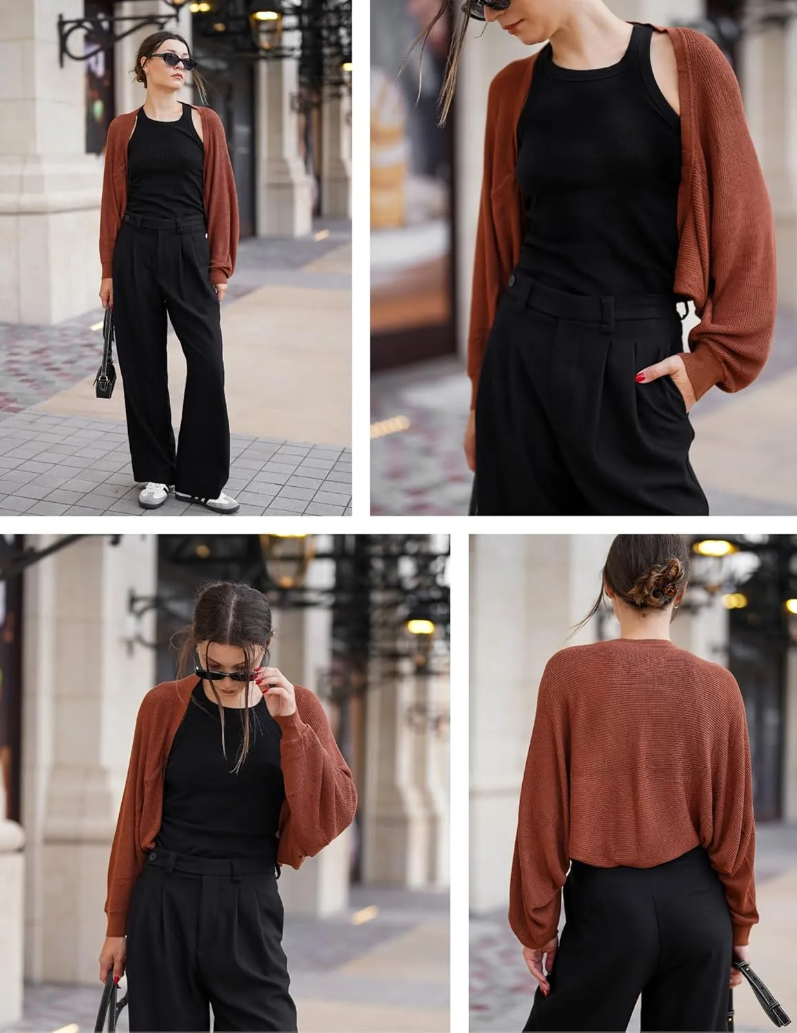 HOTOUCH Women's Cardigan Shrugs Long Batwing Sleeve Knitted Cropped Bolero Open Front Casual Elegant Cardigans for Dresses