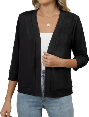 Hount Womens 3/4 Sleeve Cropped Cardigans Lightweight Casual Open Front Bolero Shrugs Sweaters