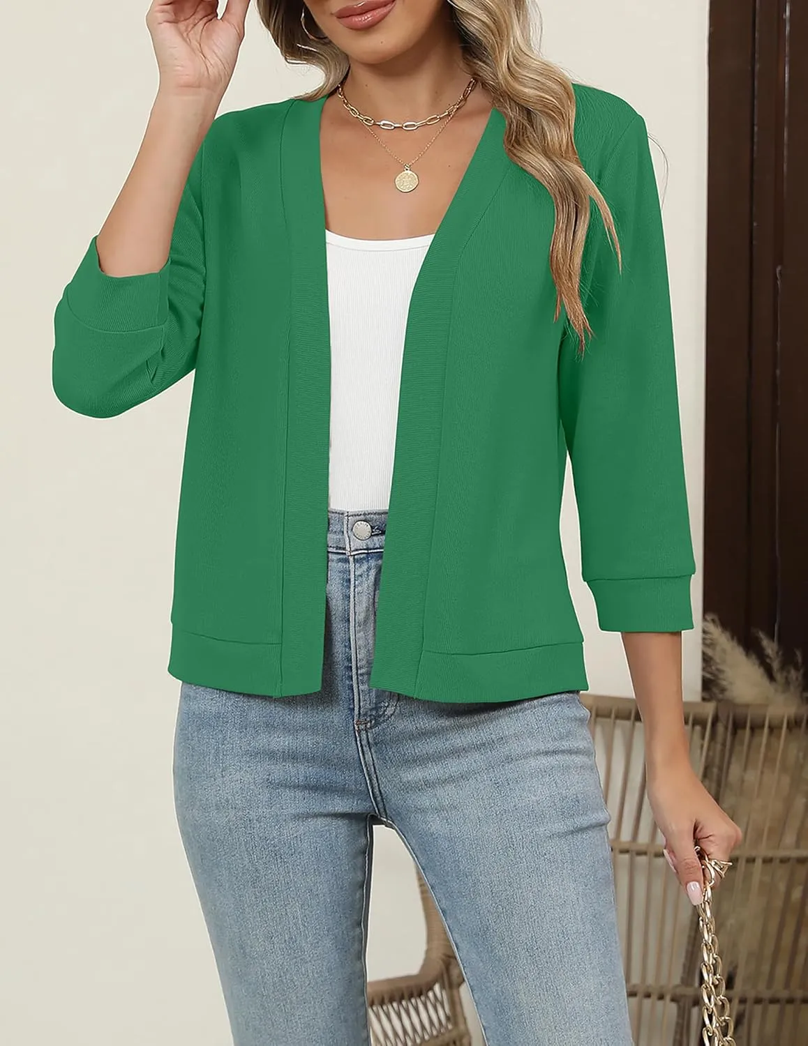 Hount Womens 3/4 Sleeve Cropped Cardigans Lightweight Casual Open Front Bolero Shrugs Sweaters