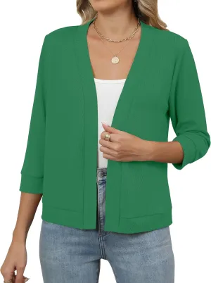 Hount Womens 3/4 Sleeve Cropped Cardigans Lightweight Casual Open Front Bolero Shrugs Sweaters