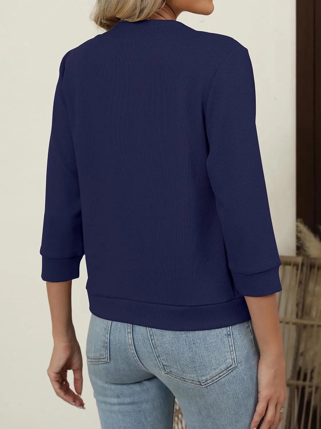 Hount Womens 3/4 Sleeve Cropped Cardigans Lightweight Casual Open Front Bolero Shrugs Sweaters