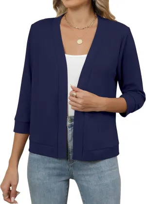 Hount Womens 3/4 Sleeve Cropped Cardigans Lightweight Casual Open Front Bolero Shrugs Sweaters