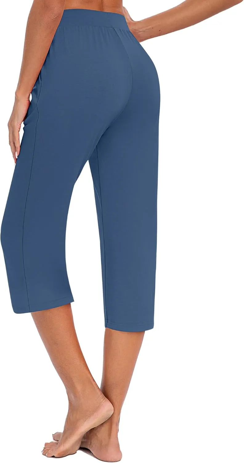 Huukeay 3 Pack Women's Capri Sweatpants, Cozy Wide Legs Cropped Capri with Pockets, Lounge Jogger Pants Workout Yoga Solid