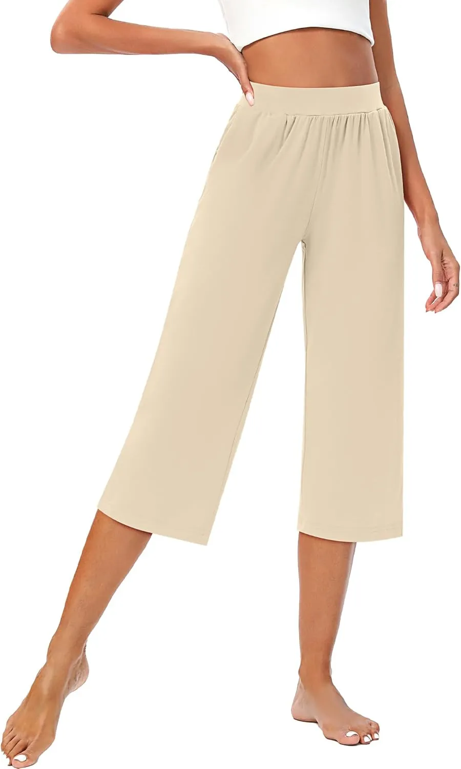 Huukeay 3 Pack Women's Capri Sweatpants, Cozy Wide Legs Cropped Capri with Pockets, Lounge Jogger Pants Workout Yoga Solid