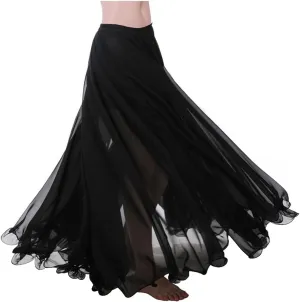 Indian Trendy Women Full/Ankle Length Elastic Pleated Retro Maxi Chiffon Long Skirt