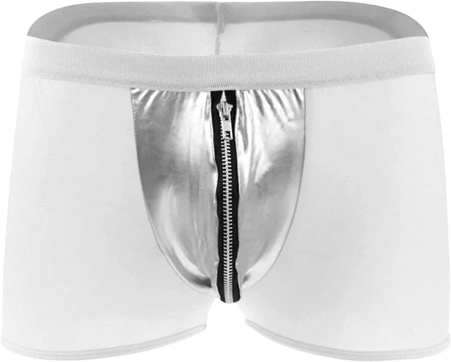 JEsilunmaMY Men's Faux Leather Boxer Briefs Ice Silk Mide Rise Open Zipper Pouch Underwear Stretch Comfortable Sexy Panties