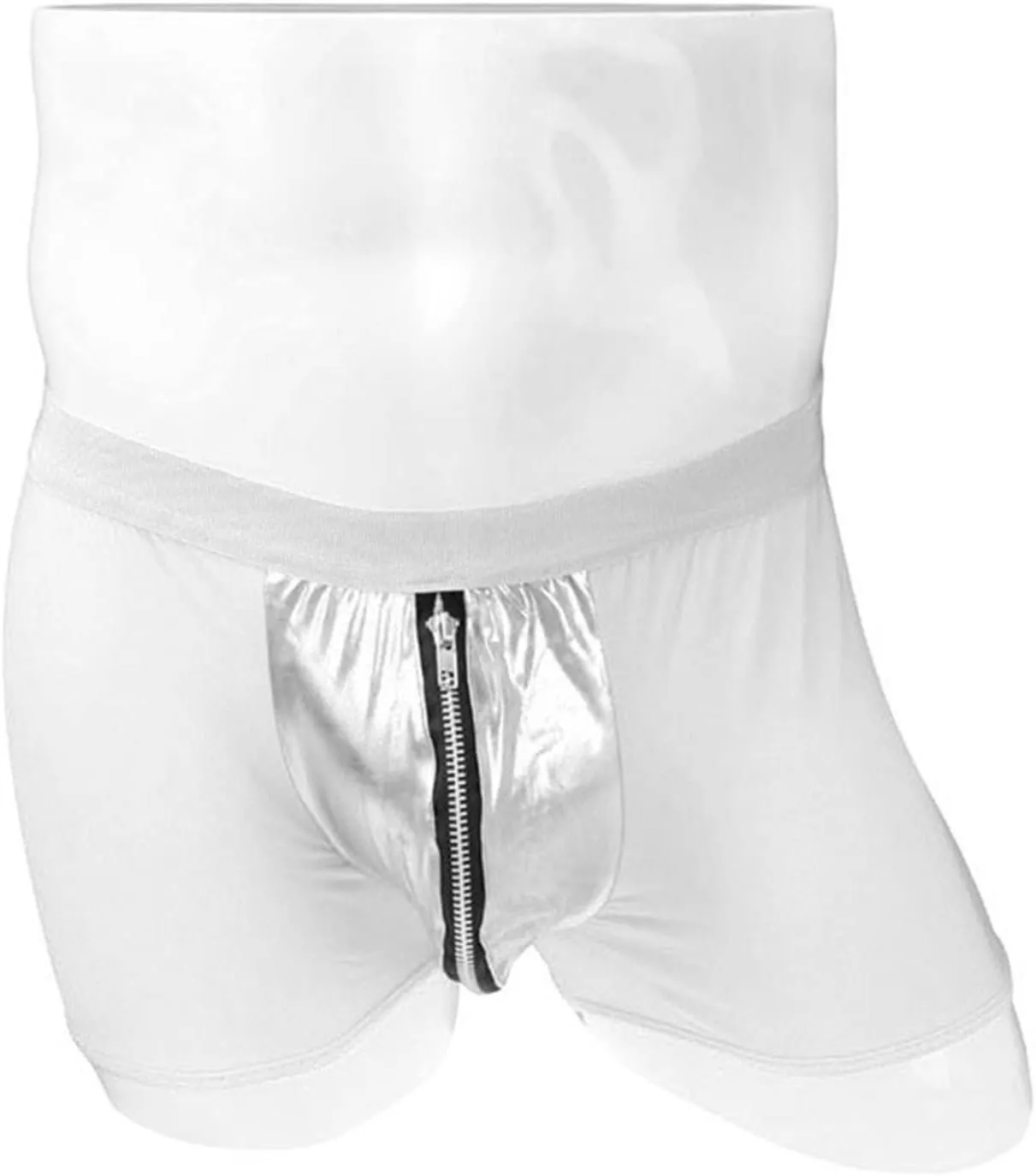 JEsilunmaMY Men's Faux Leather Boxer Briefs Ice Silk Mide Rise Open Zipper Pouch Underwear Stretch Comfortable Sexy Panties