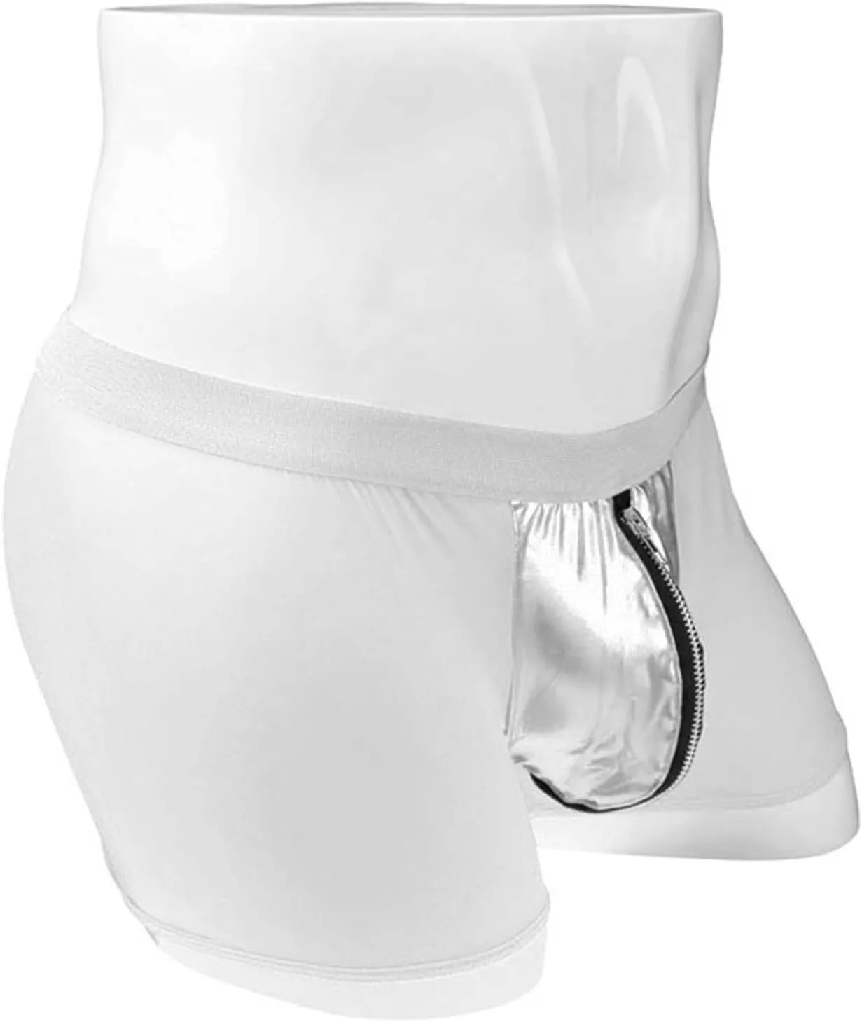 JEsilunmaMY Men's Faux Leather Boxer Briefs Ice Silk Mide Rise Open Zipper Pouch Underwear Stretch Comfortable Sexy Panties