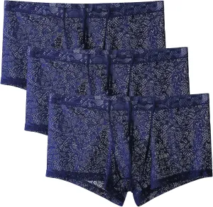 JEsilunmaMY Mens Lace Low Waist Sexy Underwear Solid Color Ice Silk Breathable Boxer Briefs See Through Pouch Panties