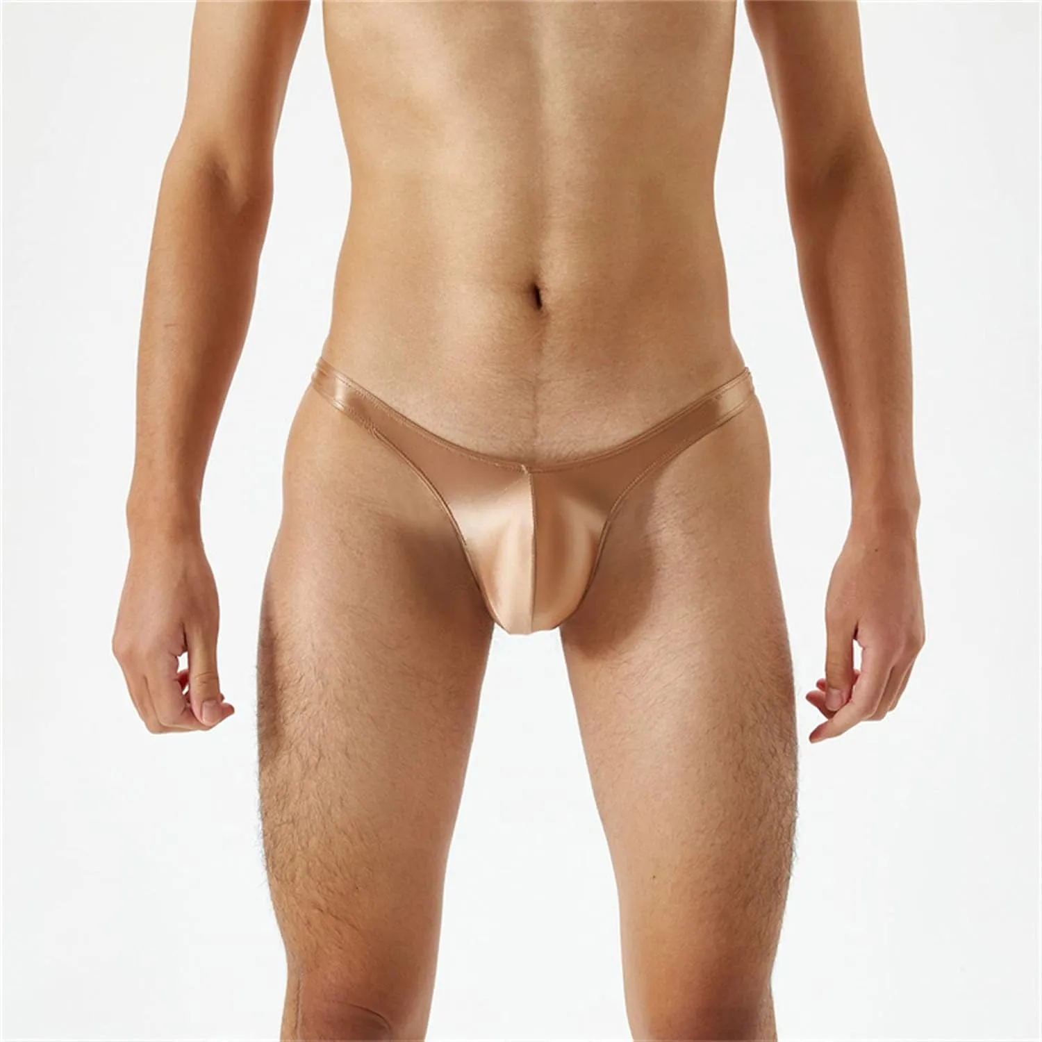 JEsilunmaMY Men's Shiny Low Rise Silk Briefs Solid Color Breathable G-string Thongs Stretch Pouch Sexy Bikini Underwear
